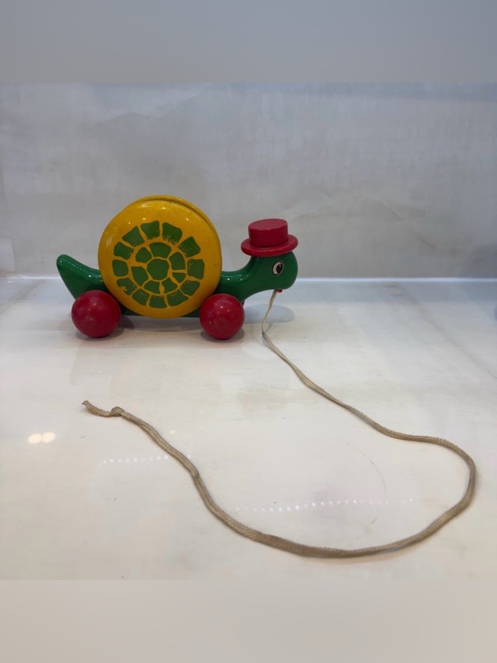 Greek Vintage wooden pull toy turtle, by Kouvalias.
